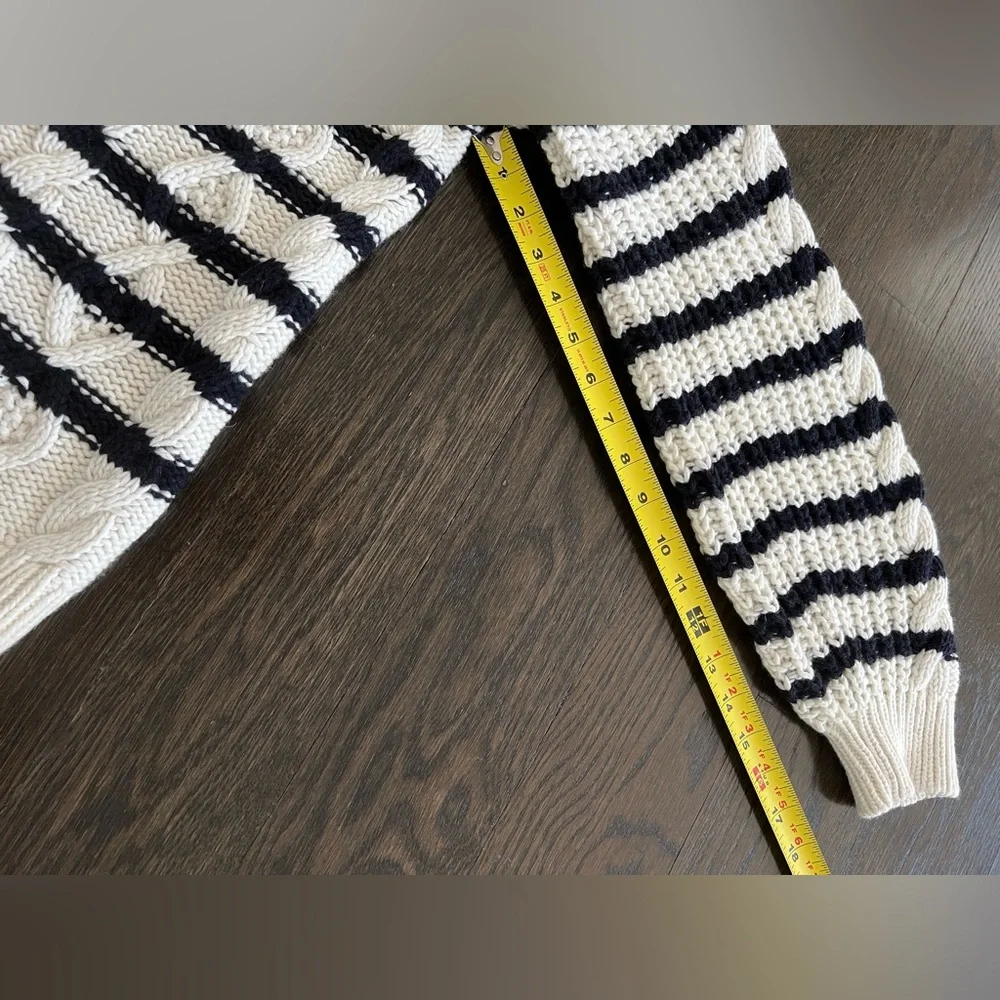 Sezane Sean Cardigan Sz S in Ecru Navy Blue - Picture 9 of 9